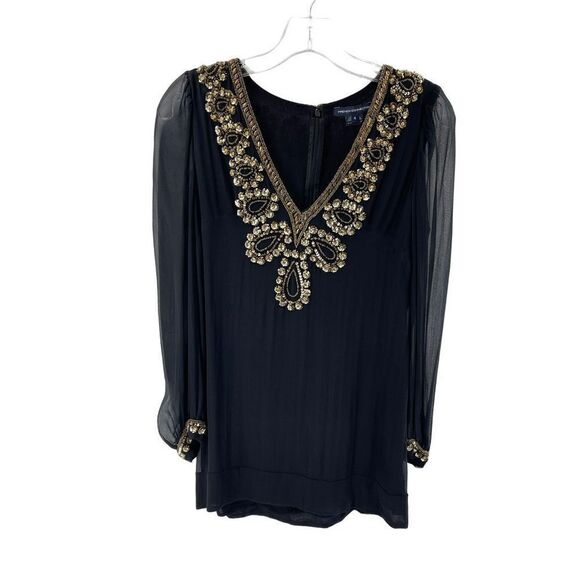 French Connection Women's Black Mini Dress With Beads Sequins Size 4 - Picture 3 of 15